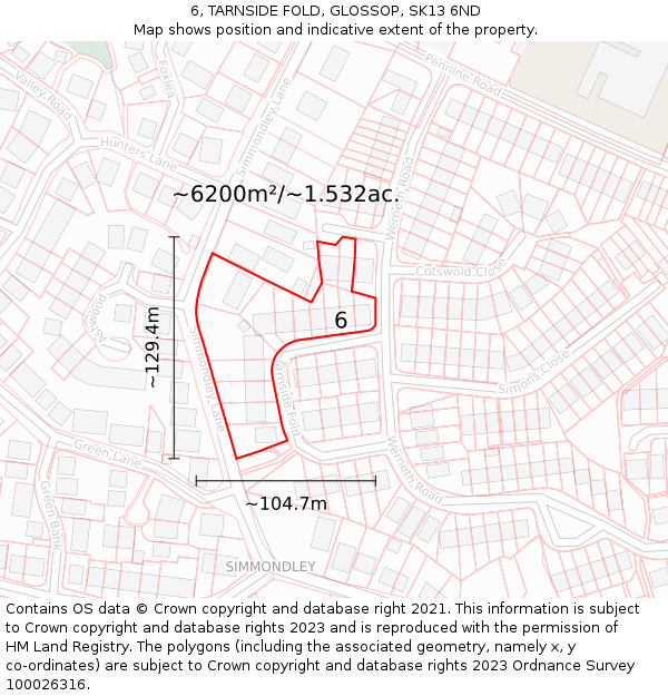 6, TARNSIDE FOLD, GLOSSOP, SK13 6ND: Plot and title map