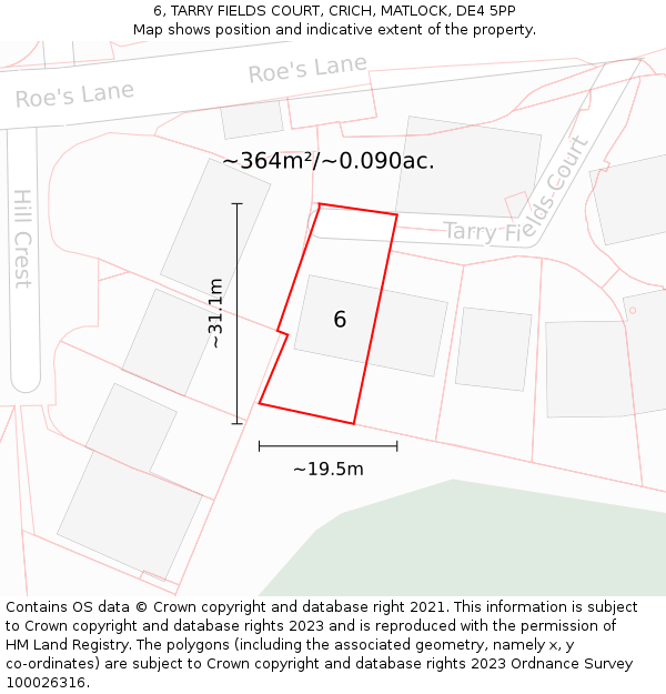 6, TARRY FIELDS COURT, CRICH, MATLOCK, DE4 5PP: Plot and title map