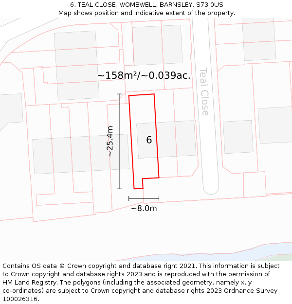 6, TEAL CLOSE, WOMBWELL, BARNSLEY, S73 0US: Plot and title map