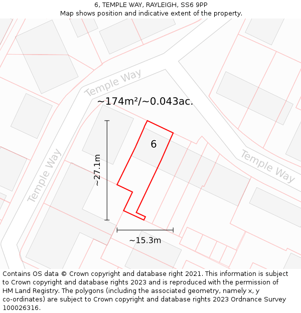 6, TEMPLE WAY, RAYLEIGH, SS6 9PP: Plot and title map