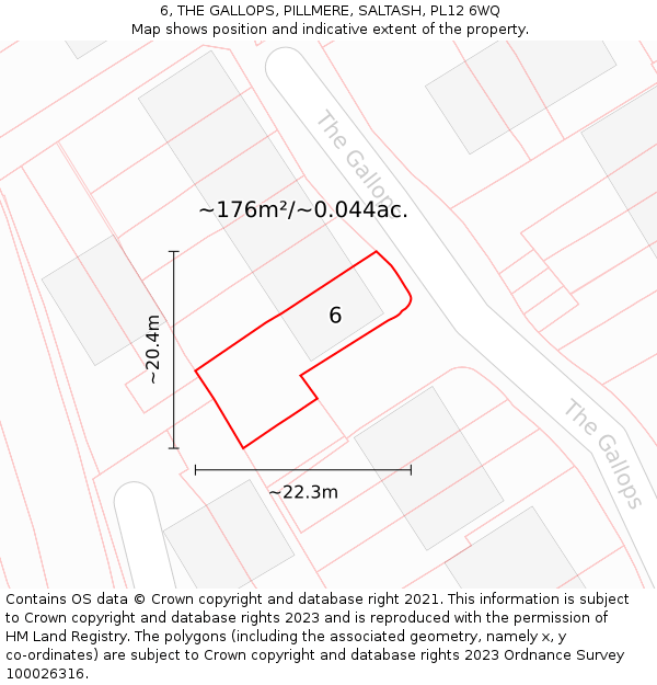 6, THE GALLOPS, PILLMERE, SALTASH, PL12 6WQ: Plot and title map