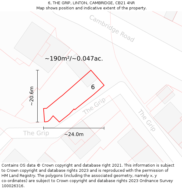 6, THE GRIP, LINTON, CAMBRIDGE, CB21 4NR: Plot and title map