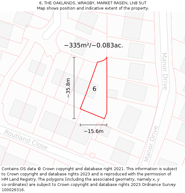 6, THE OAKLANDS, WRAGBY, MARKET RASEN, LN8 5UT: Plot and title map