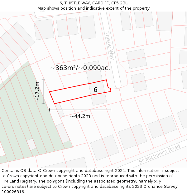 6, THISTLE WAY, CARDIFF, CF5 2BU: Plot and title map