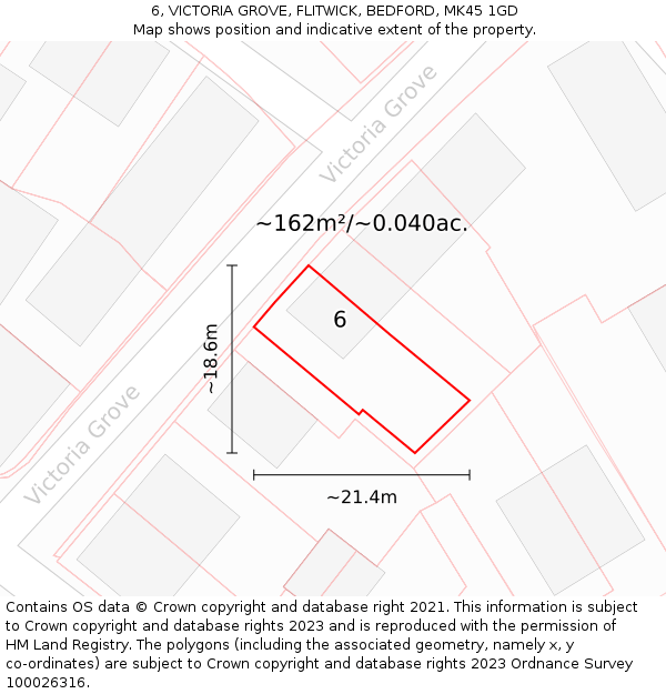6, VICTORIA GROVE, FLITWICK, BEDFORD, MK45 1GD: Plot and title map