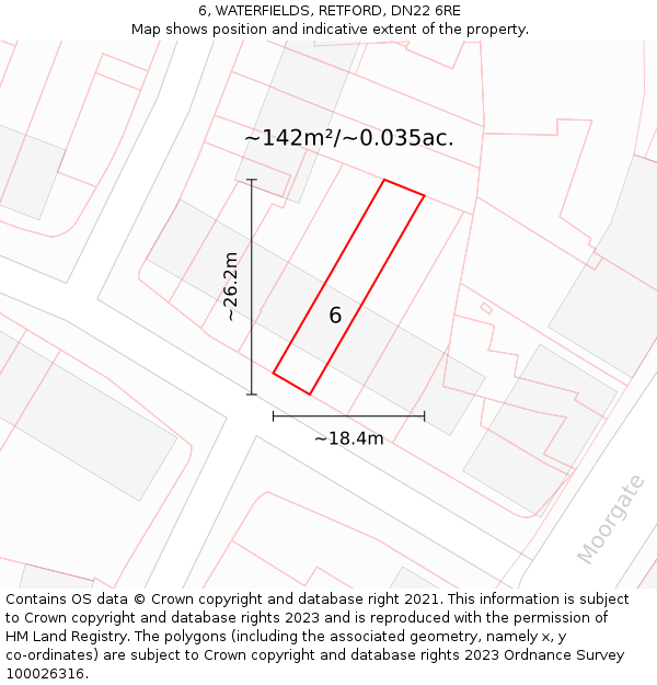 6, WATERFIELDS, RETFORD, DN22 6RE: Plot and title map