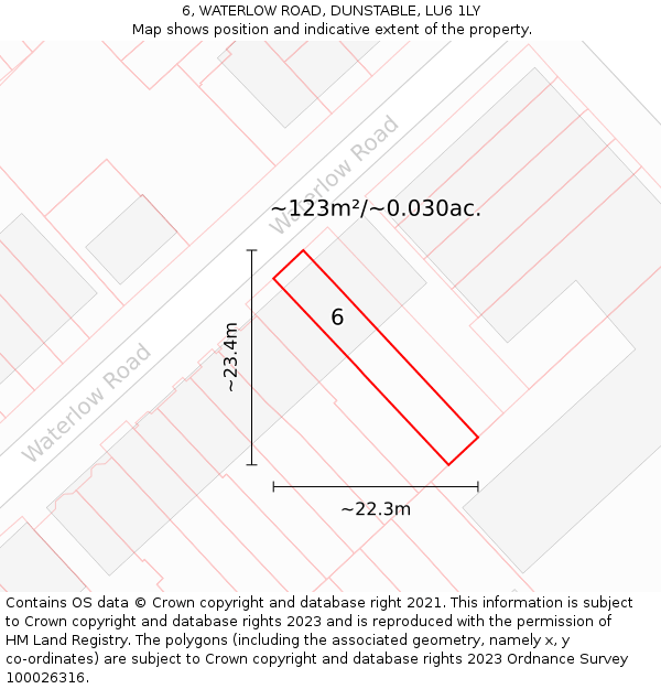6, WATERLOW ROAD, DUNSTABLE, LU6 1LY: Plot and title map