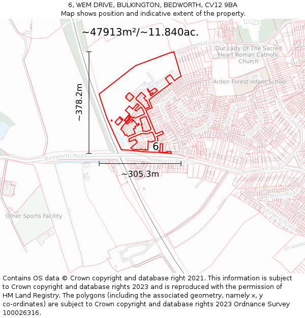 6, WEM DRIVE, BULKINGTON, BEDWORTH, CV12 9BA: Plot and title map