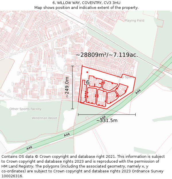 6, WILLOW WAY, COVENTRY, CV3 3HU: Plot and title map