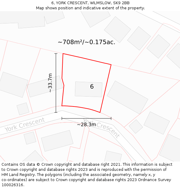 6, YORK CRESCENT, WILMSLOW, SK9 2BB: Plot and title map