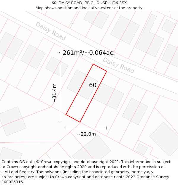 60, DAISY ROAD, BRIGHOUSE, HD6 3SX: Plot and title map