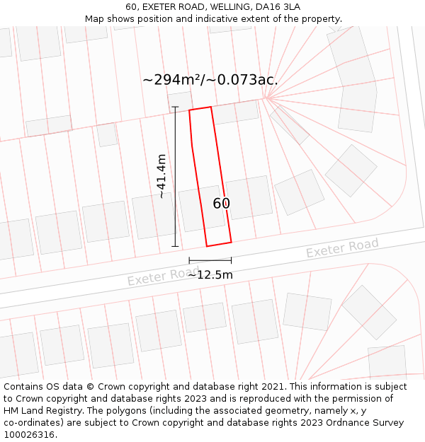 60, EXETER ROAD, WELLING, DA16 3LA: Plot and title map