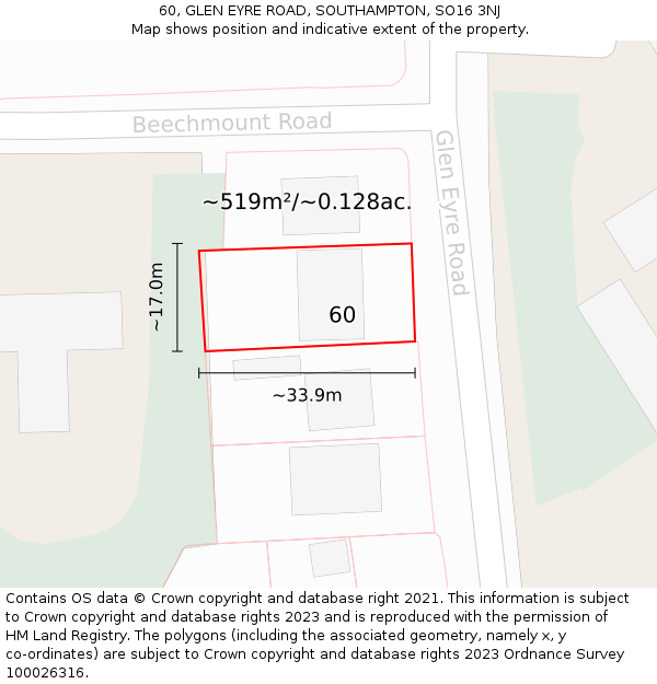 60, GLEN EYRE ROAD, SOUTHAMPTON, SO16 3NJ: Plot and title map