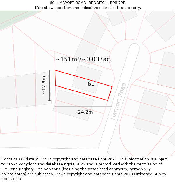 60, HARPORT ROAD, REDDITCH, B98 7PB: Plot and title map