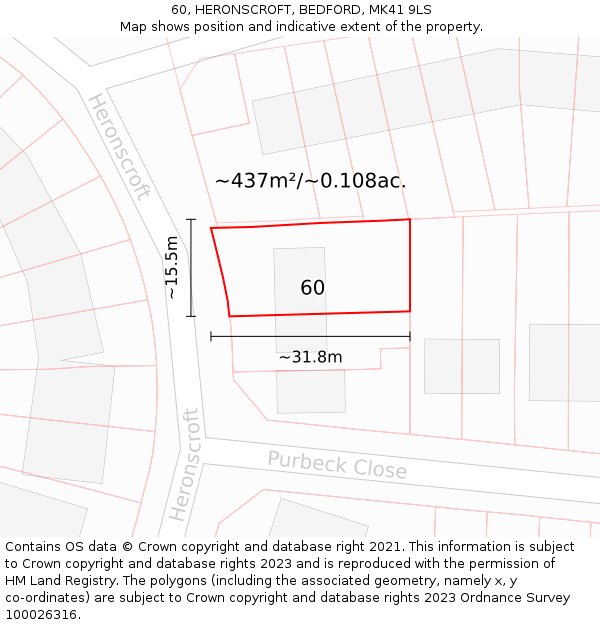 60, HERONSCROFT, BEDFORD, MK41 9LS: Plot and title map