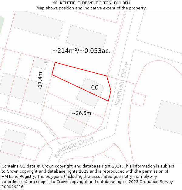 60, KENTFIELD DRIVE, BOLTON, BL1 8FU: Plot and title map
