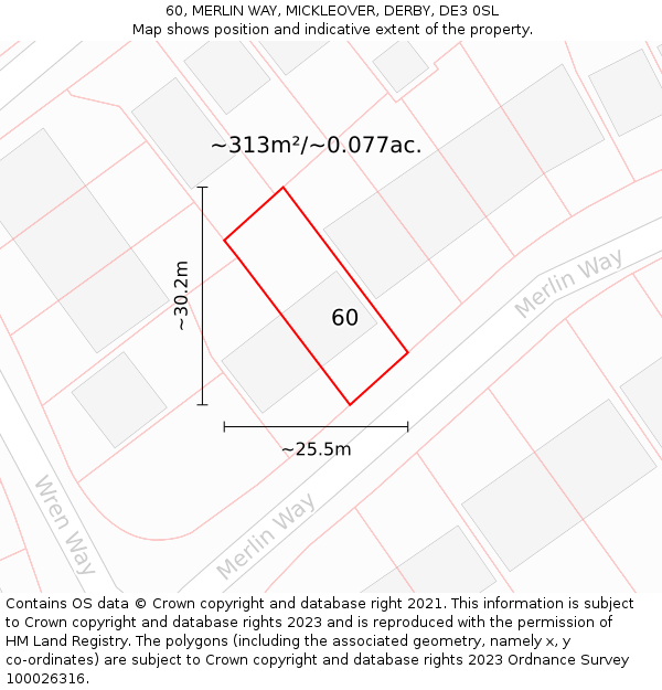 60, MERLIN WAY, MICKLEOVER, DERBY, DE3 0SL: Plot and title map