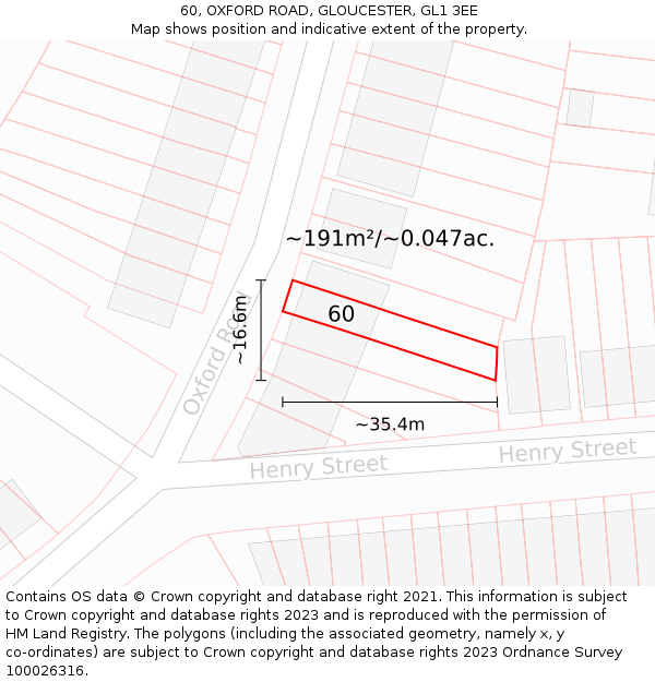 60, OXFORD ROAD, GLOUCESTER, GL1 3EE: Plot and title map