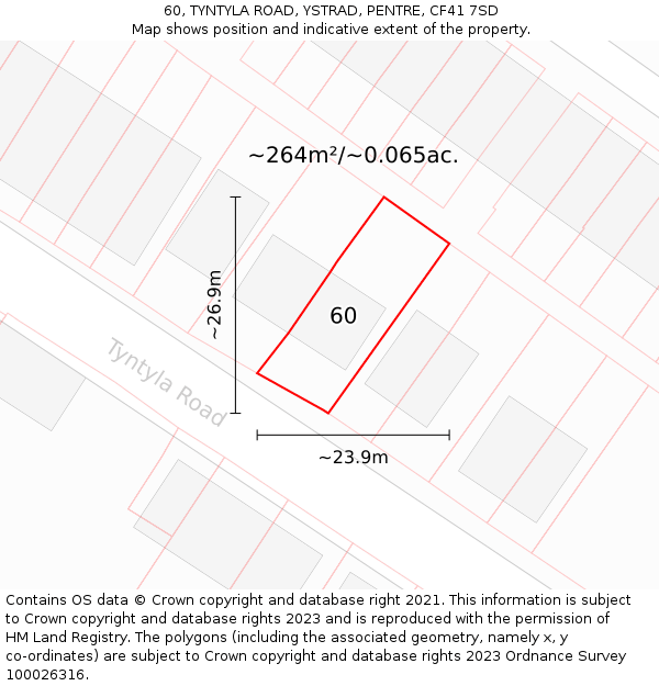 60, TYNTYLA ROAD, YSTRAD, PENTRE, CF41 7SD: Plot and title map