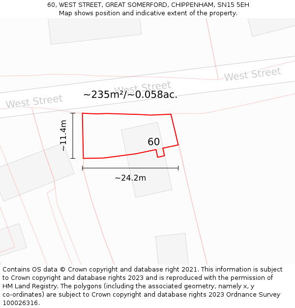 60, WEST STREET, GREAT SOMERFORD, CHIPPENHAM, SN15 5EH: Plot and title map
