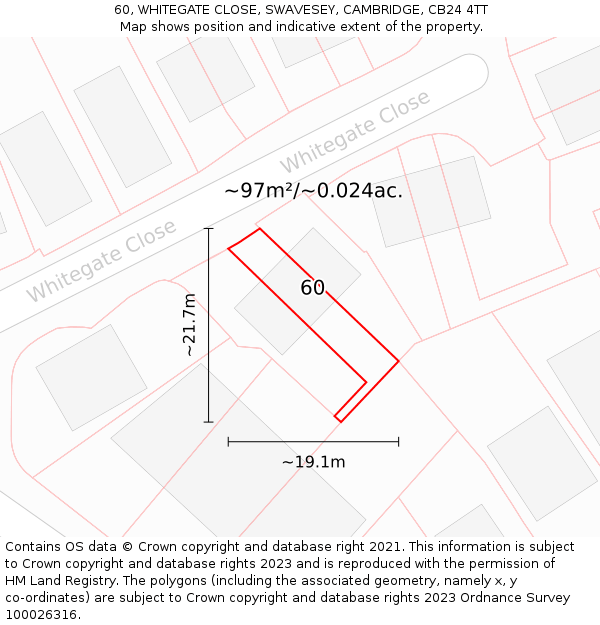 60, WHITEGATE CLOSE, SWAVESEY, CAMBRIDGE, CB24 4TT: Plot and title map