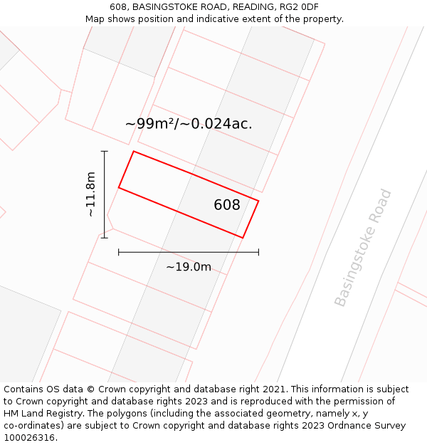 608, BASINGSTOKE ROAD, READING, RG2 0DF: Plot and title map