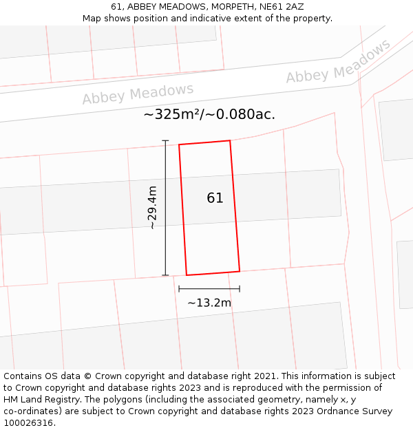 61, ABBEY MEADOWS, MORPETH, NE61 2AZ: Plot and title map