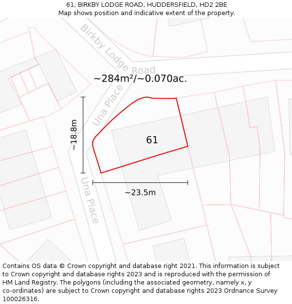 61, BIRKBY LODGE ROAD, HUDDERSFIELD, HD2 2BE: Plot and title map