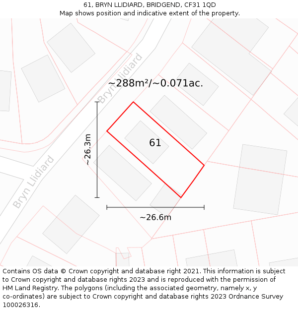 61, BRYN LLIDIARD, BRIDGEND, CF31 1QD: Plot and title map