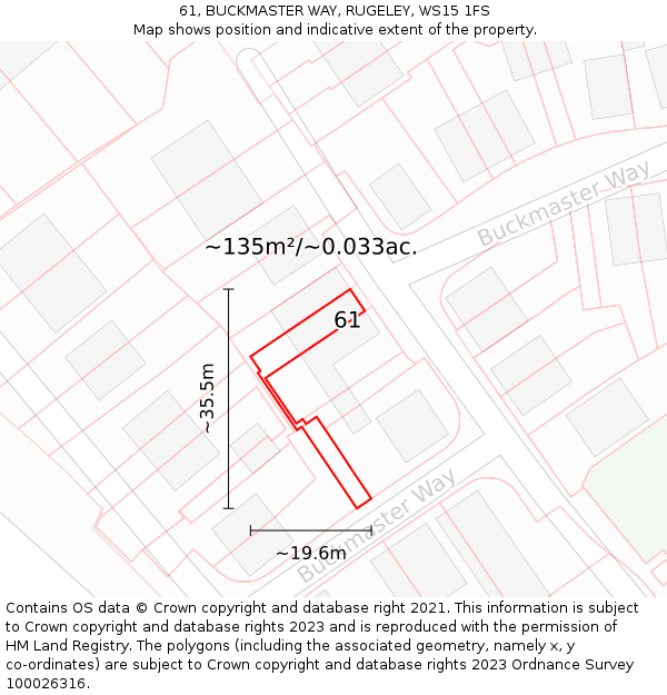 61, BUCKMASTER WAY, RUGELEY, WS15 1FS: Plot and title map