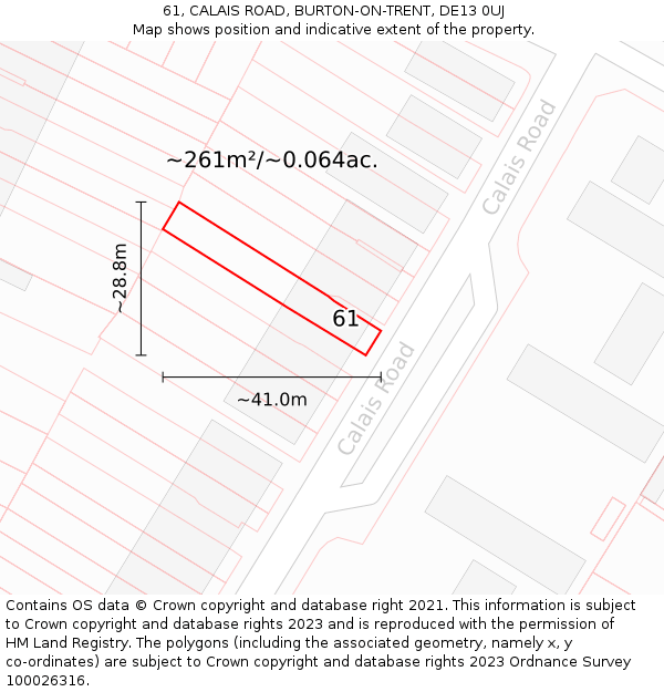 61, CALAIS ROAD, BURTON-ON-TRENT, DE13 0UJ: Plot and title map