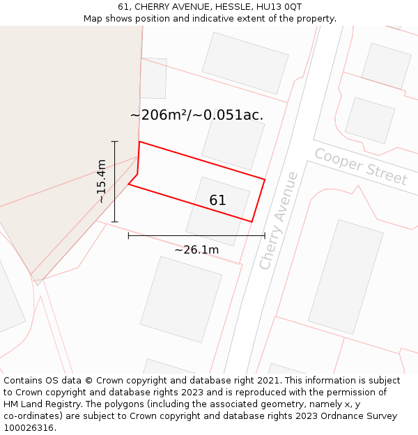 61, CHERRY AVENUE, HESSLE, HU13 0QT: Plot and title map