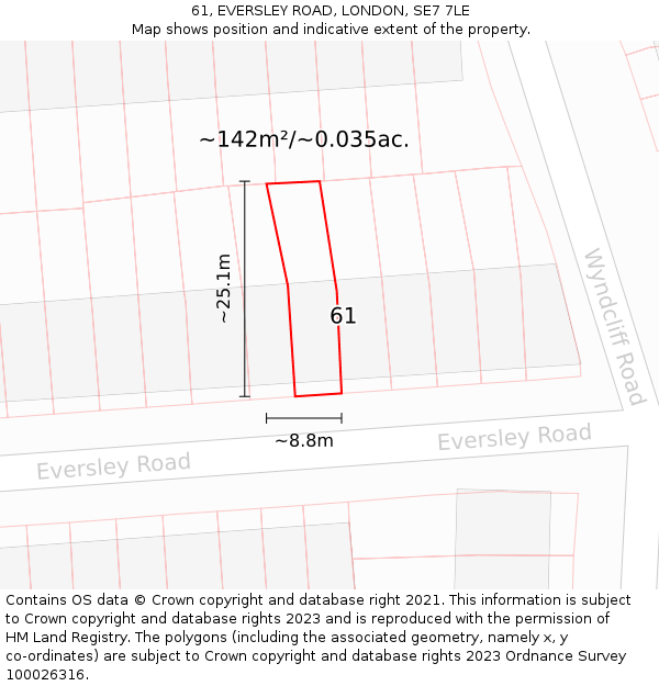 61, EVERSLEY ROAD, LONDON, SE7 7LE: Plot and title map