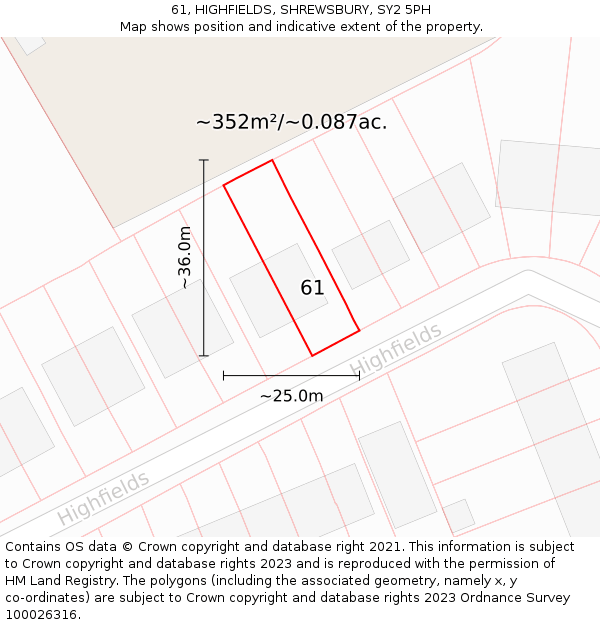 61, HIGHFIELDS, SHREWSBURY, SY2 5PH: Plot and title map