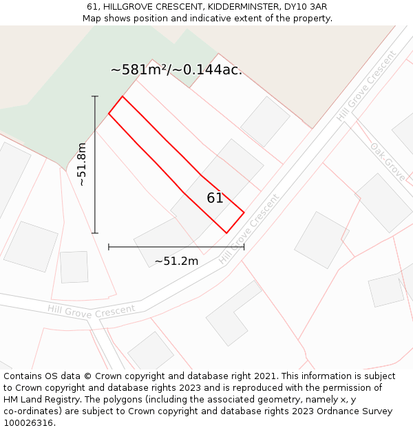 61, HILLGROVE CRESCENT, KIDDERMINSTER, DY10 3AR: Plot and title map