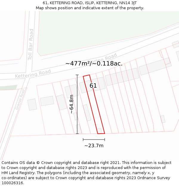 61, KETTERING ROAD, ISLIP, KETTERING, NN14 3JT: Plot and title map