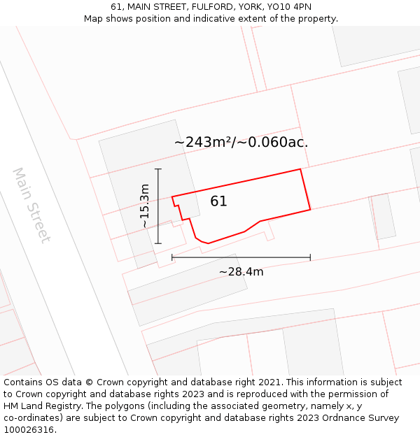61, MAIN STREET, FULFORD, YORK, YO10 4PN: Plot and title map