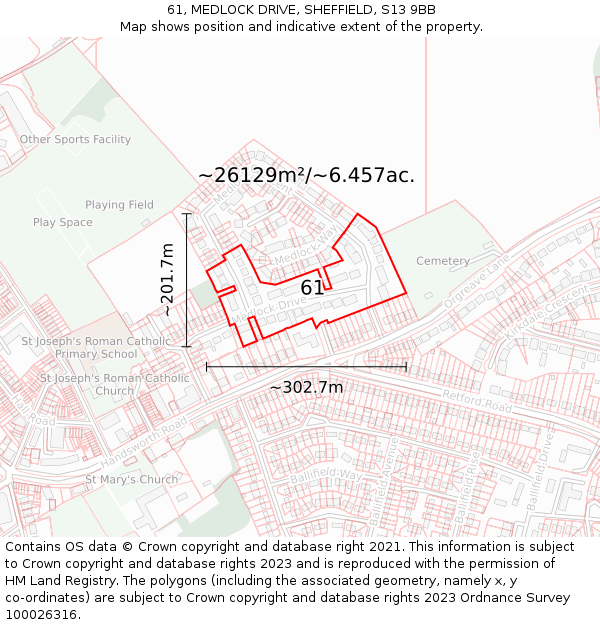 61, MEDLOCK DRIVE, SHEFFIELD, S13 9BB: Plot and title map