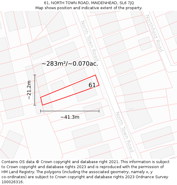 61, NORTH TOWN ROAD, MAIDENHEAD, SL6 7JQ: Plot and title map