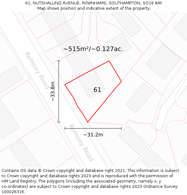 61, NUTSHALLING AVENUE, ROWNHAMS, SOUTHAMPTON, SO16 8AY: Plot and title map