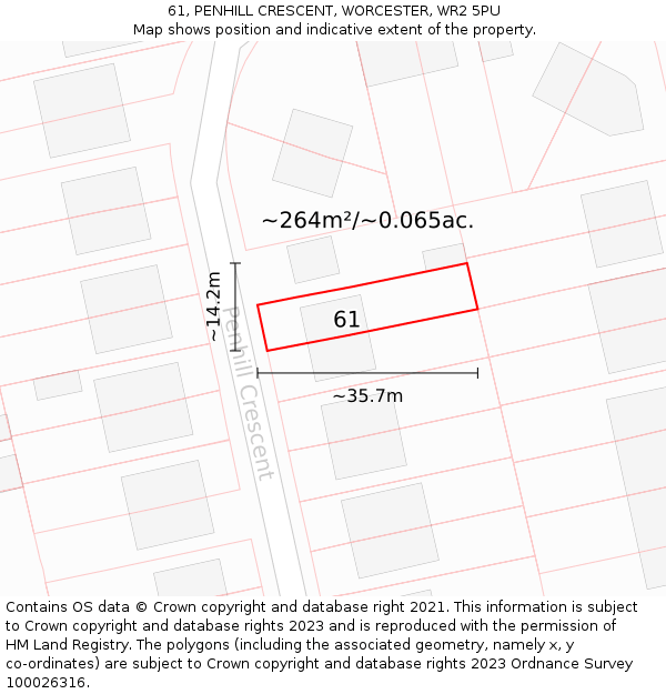 61, PENHILL CRESCENT, WORCESTER, WR2 5PU: Plot and title map