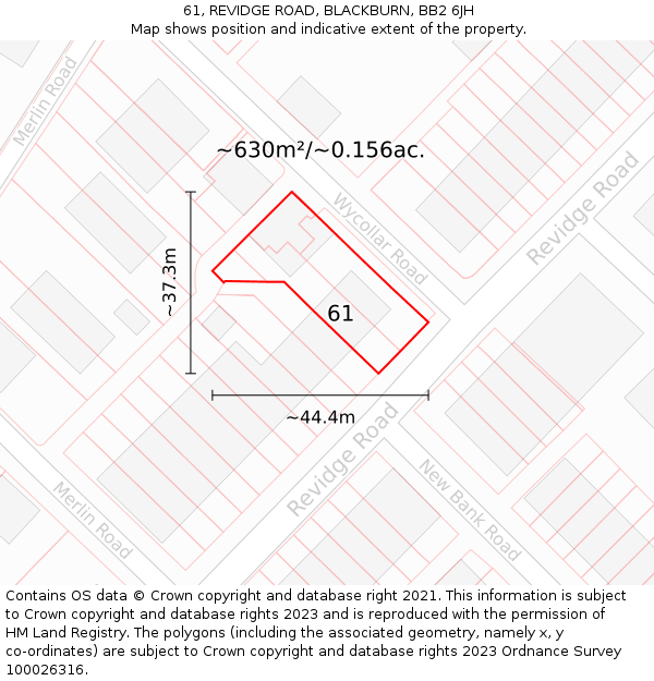 61, REVIDGE ROAD, BLACKBURN, BB2 6JH: Plot and title map