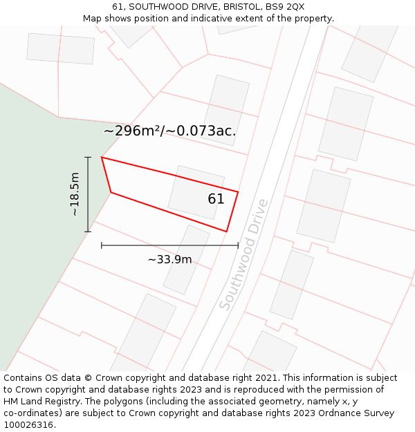 61, SOUTHWOOD DRIVE, BRISTOL, BS9 2QX: Plot and title map