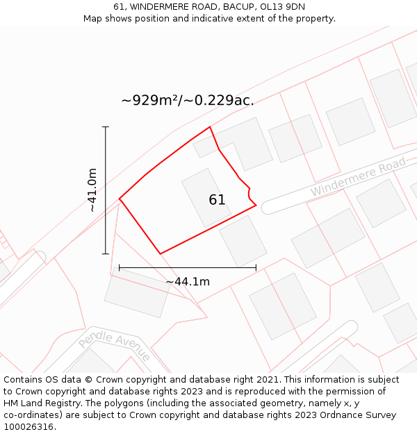 61, WINDERMERE ROAD, BACUP, OL13 9DN: Plot and title map