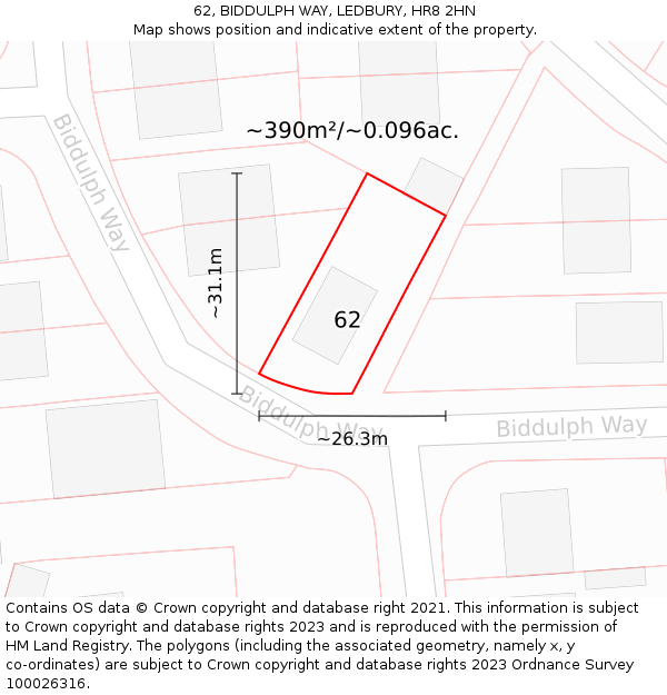 62, BIDDULPH WAY, LEDBURY, HR8 2HN: Plot and title map