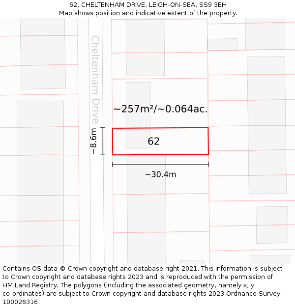 62, CHELTENHAM DRIVE, LEIGH-ON-SEA, SS9 3EH: Plot and title map