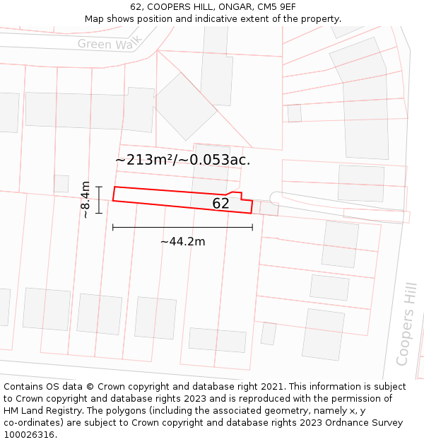 62, COOPERS HILL, ONGAR, CM5 9EF: Plot and title map