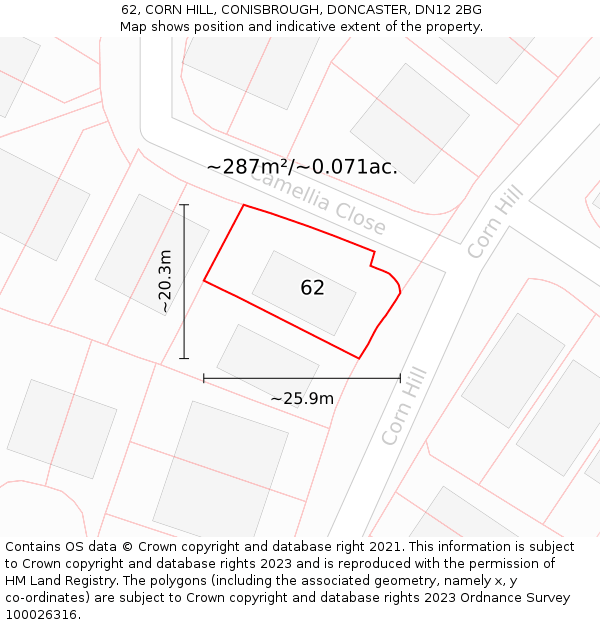 62, CORN HILL, CONISBROUGH, DONCASTER, DN12 2BG: Plot and title map