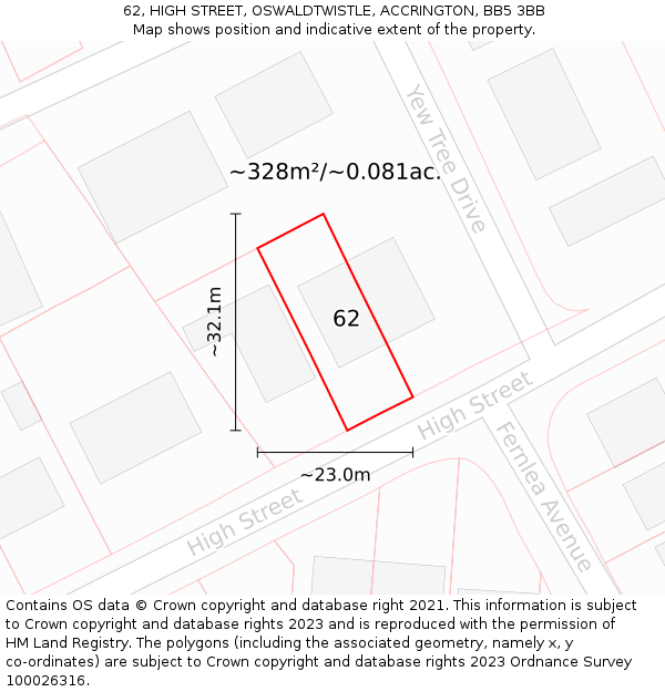 62, HIGH STREET, OSWALDTWISTLE, ACCRINGTON, BB5 3BB: Plot and title map