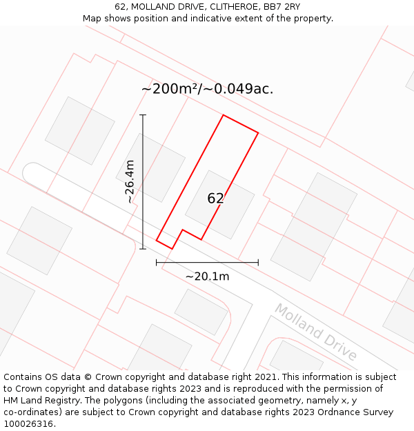62, MOLLAND DRIVE, CLITHEROE, BB7 2RY: Plot and title map